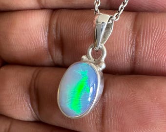 Collana con ciondolo in opale etiope naturale, argento sterling 925, gioielli con opale di fuoco multiplo