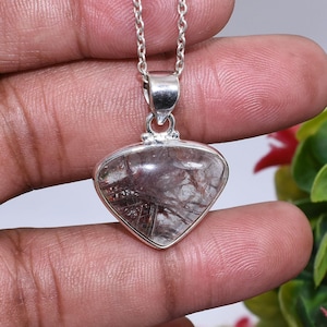 Amazing Rutilated Quartz Gemstone Pendant Necklace, Statement 925 Sterling Silver Necklace, Handmade Rutile Quartz Jewelry, Christmas Gift
