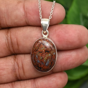 Amazing Dinosaur Bone Gemstone Pendant Necklace, Dinosaur Bone Gemstone Jewelry, 925 Sterling Silver Jewelry, Handmade Designer Necklace