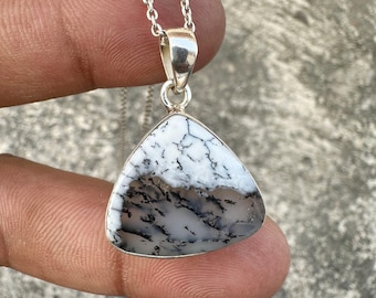 Dendrite Opal Pendant Necklace: Bohemian Sterling Silver Gemstone Jewelry
