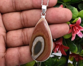 Teardrop Polychrome Jasper Pendant Necklace: 925 Sterling Silver