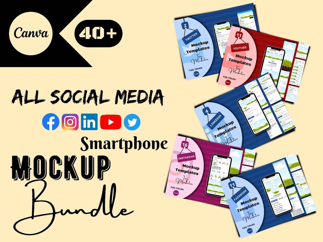 40 Social Media Mockup Bundle Canva Templates Social Media Etsy