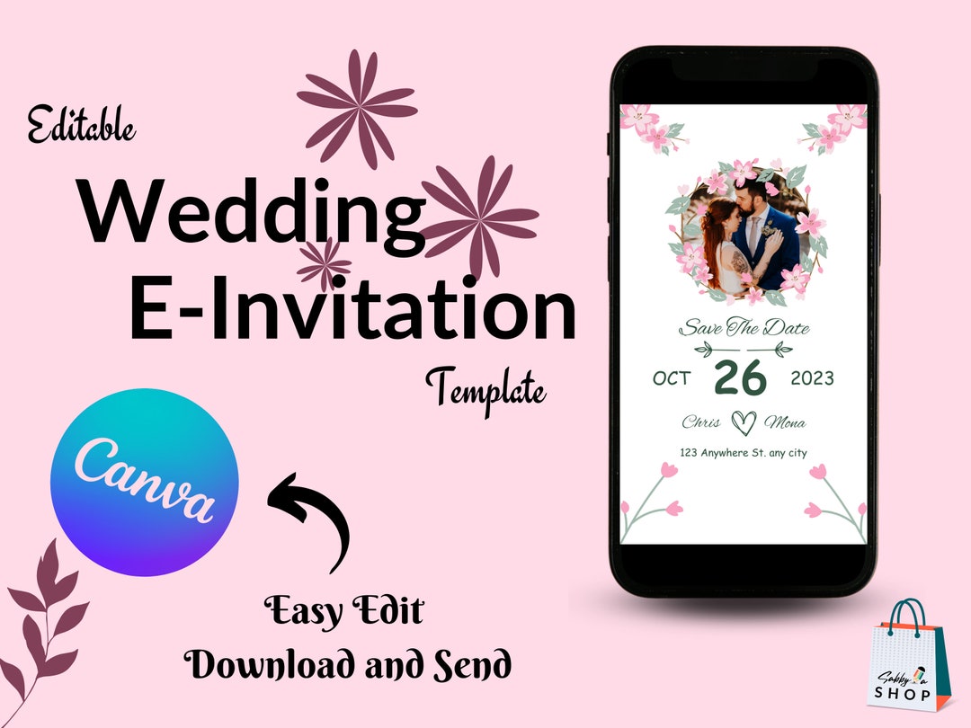 Editable Digital Wedding Invitation Card Canva Template, Marriage Card, Wedding Ecard