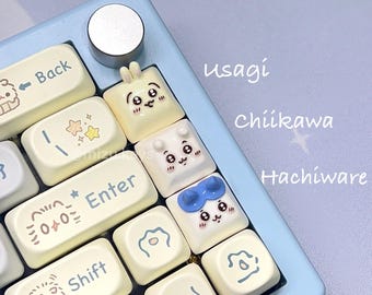 ちいかわハチワレうさぎの横たわるキーキャップ 手作りキーボード