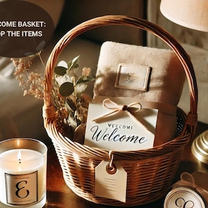 Regalos de bienvenida asequibles de Airbnb, guía de cestas para invitados + enlaces de Amazon/Wayfair (descarga digital), ideas para cestas de regalo para habitación de invitados