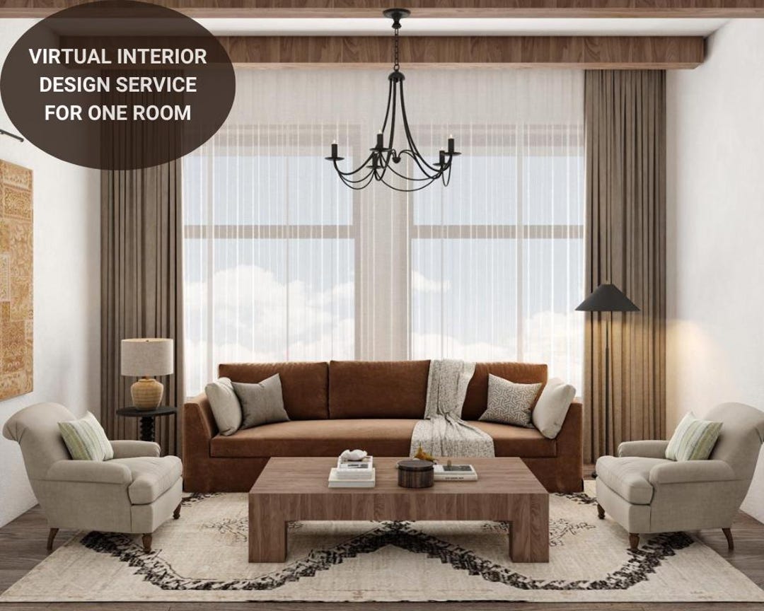 Earthy Modern Living Room Interior Design, Online Airbnb Interior ...
