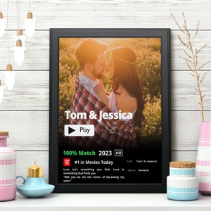 Presente de Dia dos Namorados para ela, pôster de filme de casal personalizado, pôster para casais, presente de casal, presente personalizado com foto, presente de aniversário