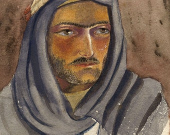 Anna Grant-Duff, Portrait of a Palestinian Man – 1880s watercolour painting