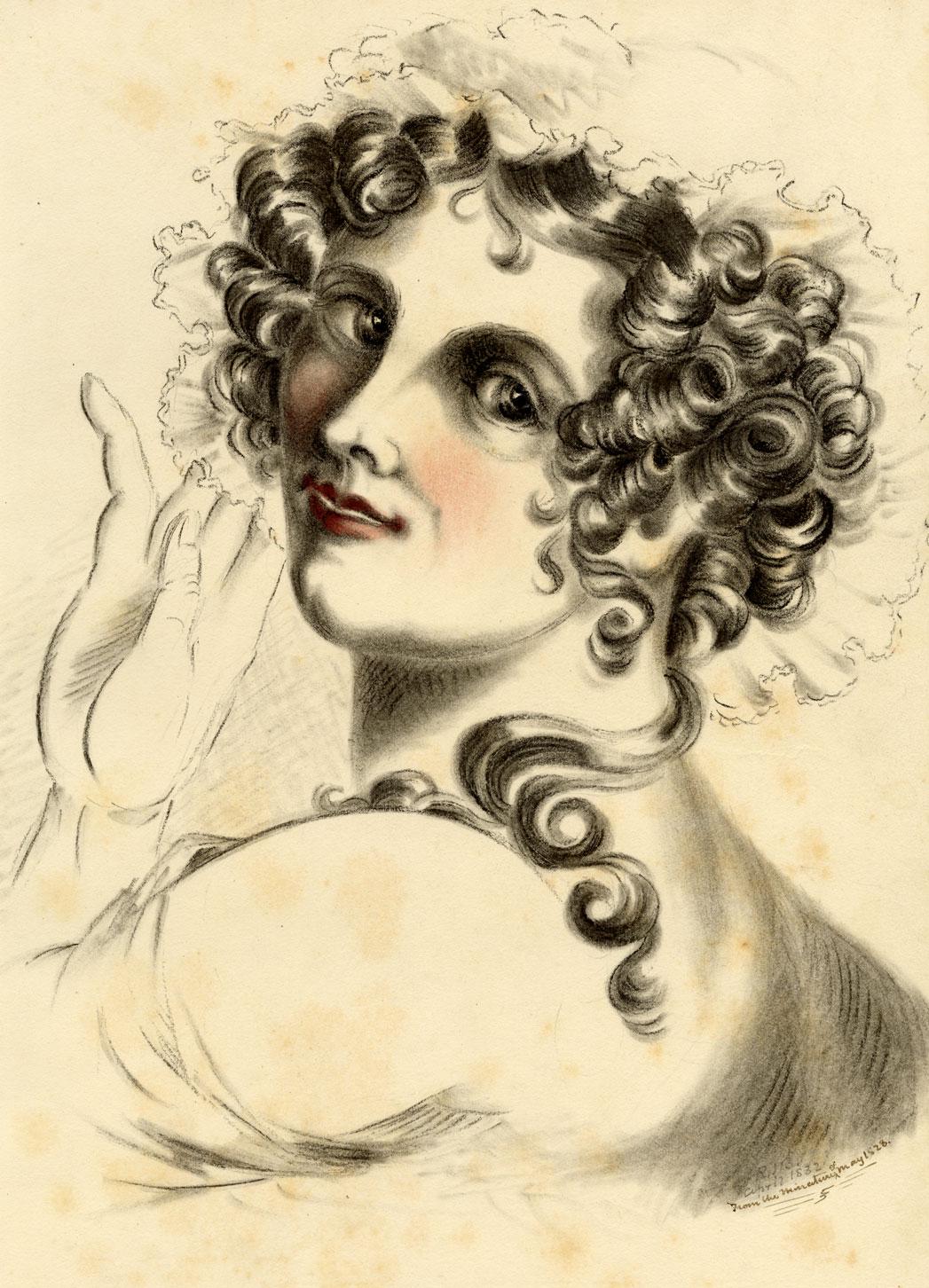 マリア・コスウェイの肖像画 チョーク画 1832年 R.J. ブレサード 原画