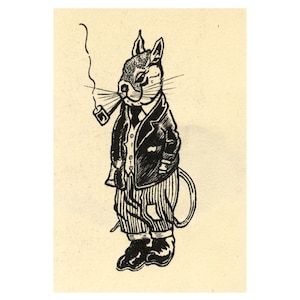 Smoking Mouse Anthropomorphic Cartoon Original 1940s pen & ink drawing image 1