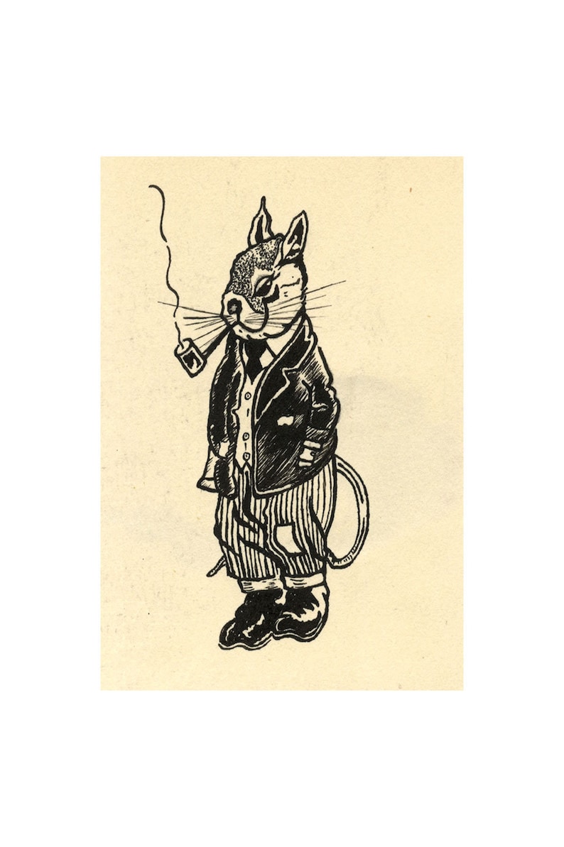 Smoking Mouse Anthropomorphic Cartoon Original 1940s pen & ink drawing image 1
