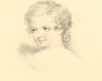 アンティーク額入り子供の肖像画リトグラフ：ジャン＝アントワーヌ