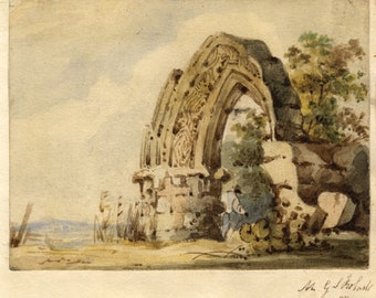 McManus 絵画　イラスト ノーマン・アーチの地形スケッチ 水彩画 1839年 M.G.S. ロバーツ