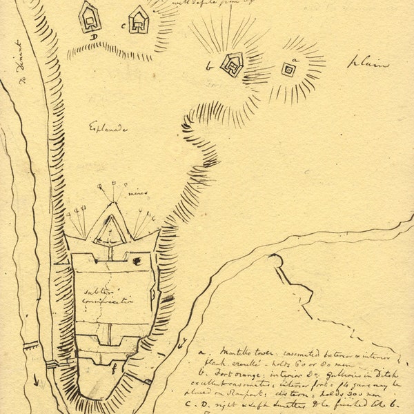 James Hamilton Stanhope, Military Map, Fort d'Orange, Namur – c.1819 watercolour