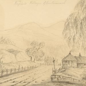 Alfred Swaine Taylor, Highland Village, Glentummel, Scotland – 1833 drawing