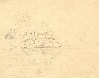 Landscape Sketch, Study in Reflection - Early 19th-century graphite drawing