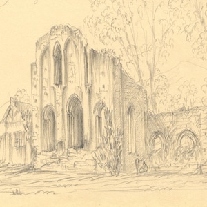Alfred Swaine Taylor, Valle Crucis Abbey, Llangollen, Wales – tekening ca.1834