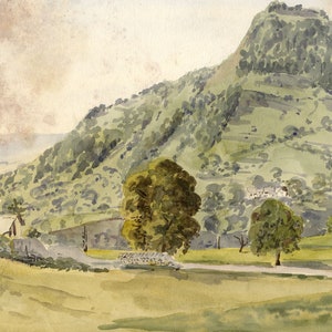 F. Devis, Mont Cubli from Glion, Montreux, Switzerland – 1857 watercolour