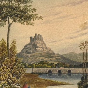 F.A., Italianate View with Castle on Mount – 19th-century watercolour painting
