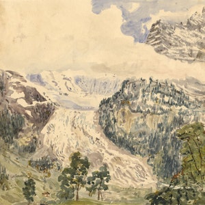 F. Devis, Lower Grindelwald Glacier, Switzerland – 1850s watercolour painting
