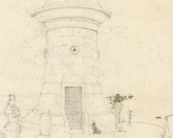 Faro del muelle de Ramsgate Muelle oeste Ramsgate Kent Dibujo a grafito 1850 C.H.