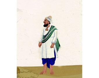 Company School 19th-century Indian Gouache Mica Painting – Muslim Priest