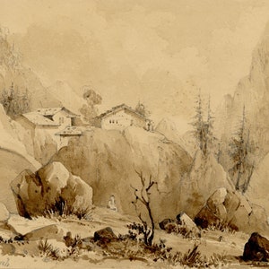 Caroline Pearson, Near the Schmadribach Falls, Switzerland – c.1836 watercolour