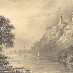 Alfred Swaine Taylor, Castle of Lauenstein, Rhine,Germany –1829 graphite drawing