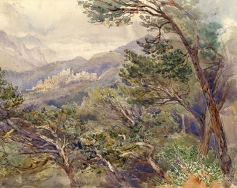 Roquebrun, Orb Valley, Languedoc, France – Original 1904 watercolour painting