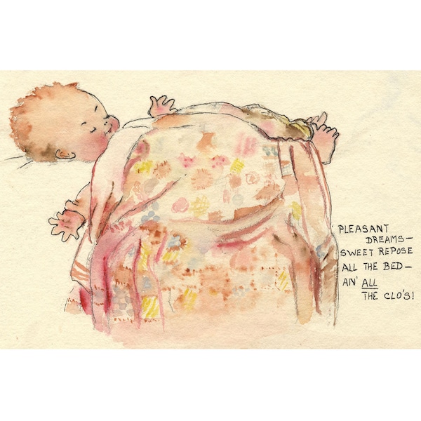 D’après Mabel Lucie Attwell, Dessin animé Pleasant Dreams – aquarelle des années 1920