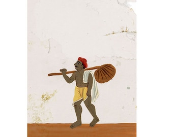 Company School 19th-century Indian Gouache Mica Painting – A Dhobi Washerman