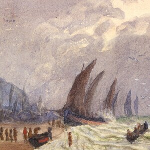 E. Venis, Fishing Luggers, Stade Beach, Hastings – late 19th-century watercolour