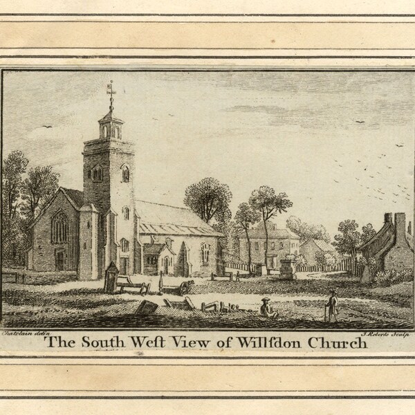 J. Roberts after J. Chatelain, South West View Willsdon Church -c.1750 engraving