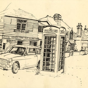 James Arnold Martin, High Street, Brasted, Kent 1960s pen & ink drawing image 1