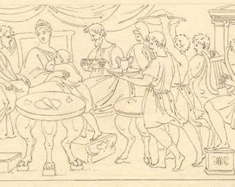 John White Abbott, Achilles at Skyros after Raphael – c.1805 pen & ink drawing