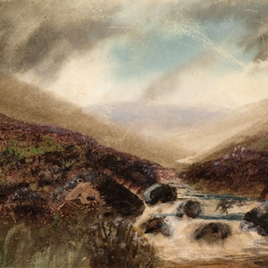 W. Rex, Dartmoor Stream with Heather – early 20th-century gouache painting