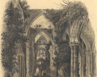 E.H., Tintern Abbey, Monmouthshire, Wales – early 19th-century graphite drawing