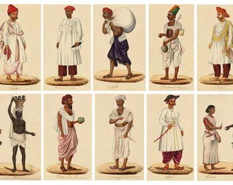 Indian Company School Painting c.1810 Group 10 Figures: Trades & Occupations