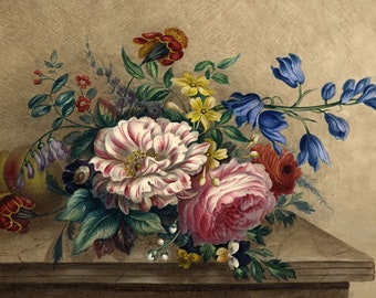 Style of Cornelis Johannes van Hulstijn, Flower Still Life – c.1830s watercolour