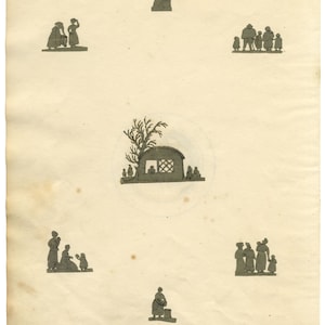 Sheet of Miniature Victorian Cut Paper Silhouettes, Handpainted, c.1830 image 2