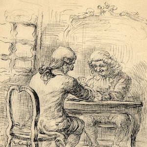 G. セルヴェリ、カード プレーヤー (ジュール ドゥ カルト) – 1910 年代のペンとインクの描画