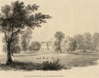 North West View of Coopersale Hall Essex Lithograph Print Early 19th Century
