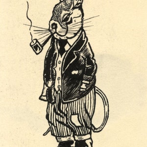 Smoking Mouse Anthropomorphic Cartoon Original 1940s pen & ink drawing image 2