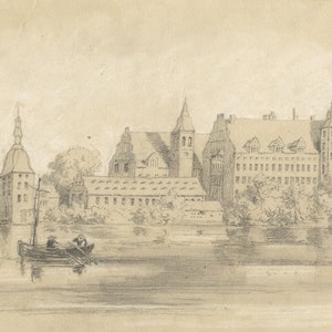 E.C.A.H., Schloss Frederiksborg, Dänemark – Graphitzeichnung des späten 19