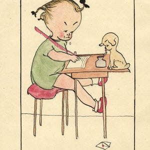 Después de Mabel Lucie Attwell, Schooldays Cartoon - pintura de acuarela c.1925