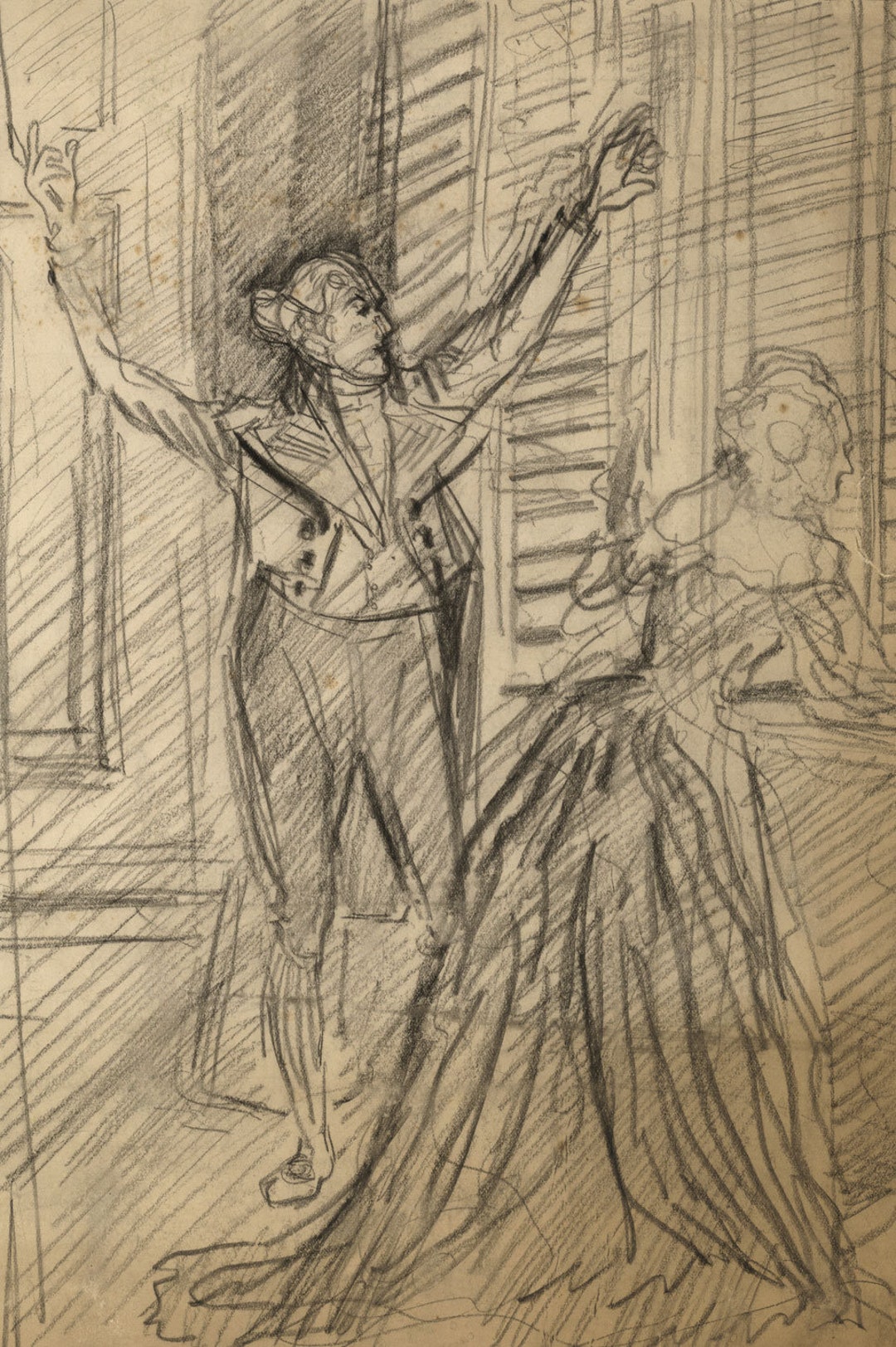 Regency Line Drawing Regency Theatrical Performance – Original Early 20th-century Pastel ...