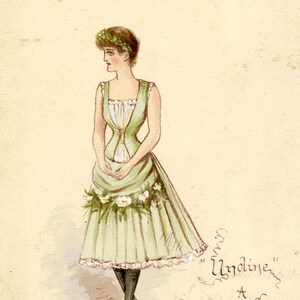 F.A.B., Theatre Costume: &#39;Undine&#39; A Water Nymph – 1880s watercolour painting