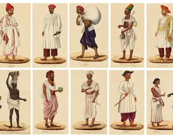 Indian Company School Painting c.1810 Group 10 Figures: Trades & Occupations