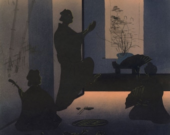 時代古作品❗】日本画家筆 色絵具 肉筆 布袋に太鼓笛吹唐子の図 歌詠み