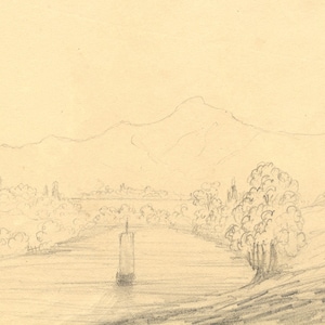 Alfred Swaine Taylor, Derwentwater & Skiddaw Lake District grafiettekening uit 1833